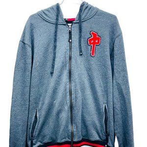 Red Dragon Y2K Zip Up with Pockets Men's Hoodie Grey - Size Large